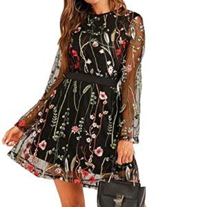 Formal Dressy Floral Embroidery Mesh Black Wedding Guest Party Dress Size XL